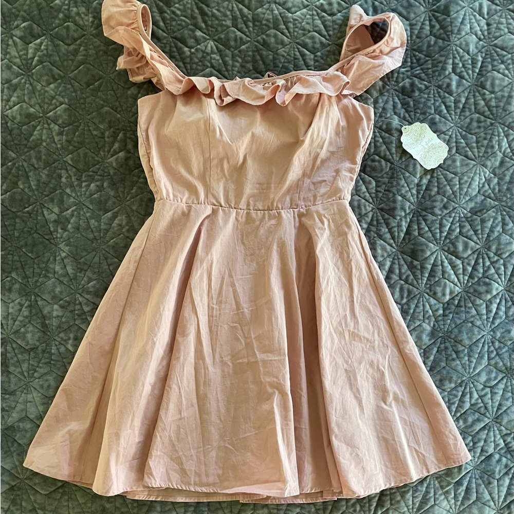 Altar’d State Blush Mini Dress Off Shoulder Ruffle Bow Tie Back